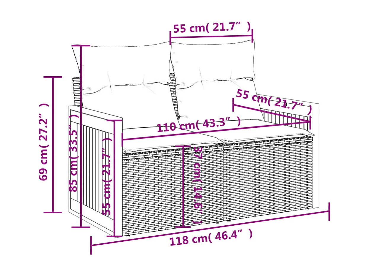 Gartensofa mit 2-Sitzer-Kissen aus beigem Kunstharzgeflecht