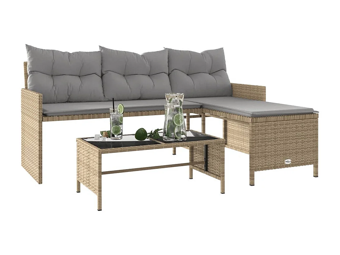 Mesa de sofá de jardim e almofadas em forma de L bege mix