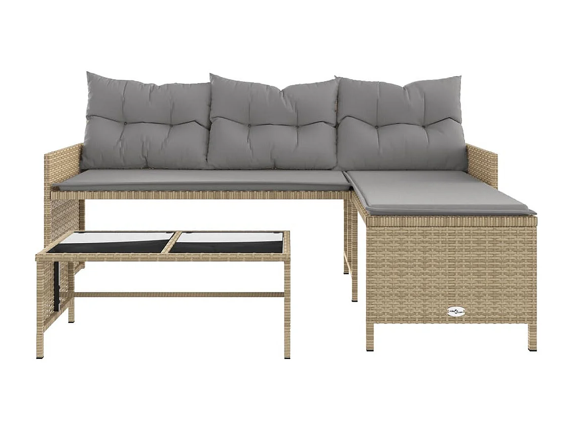 Canapé de jardin table et coussins en forme de L mélange beige