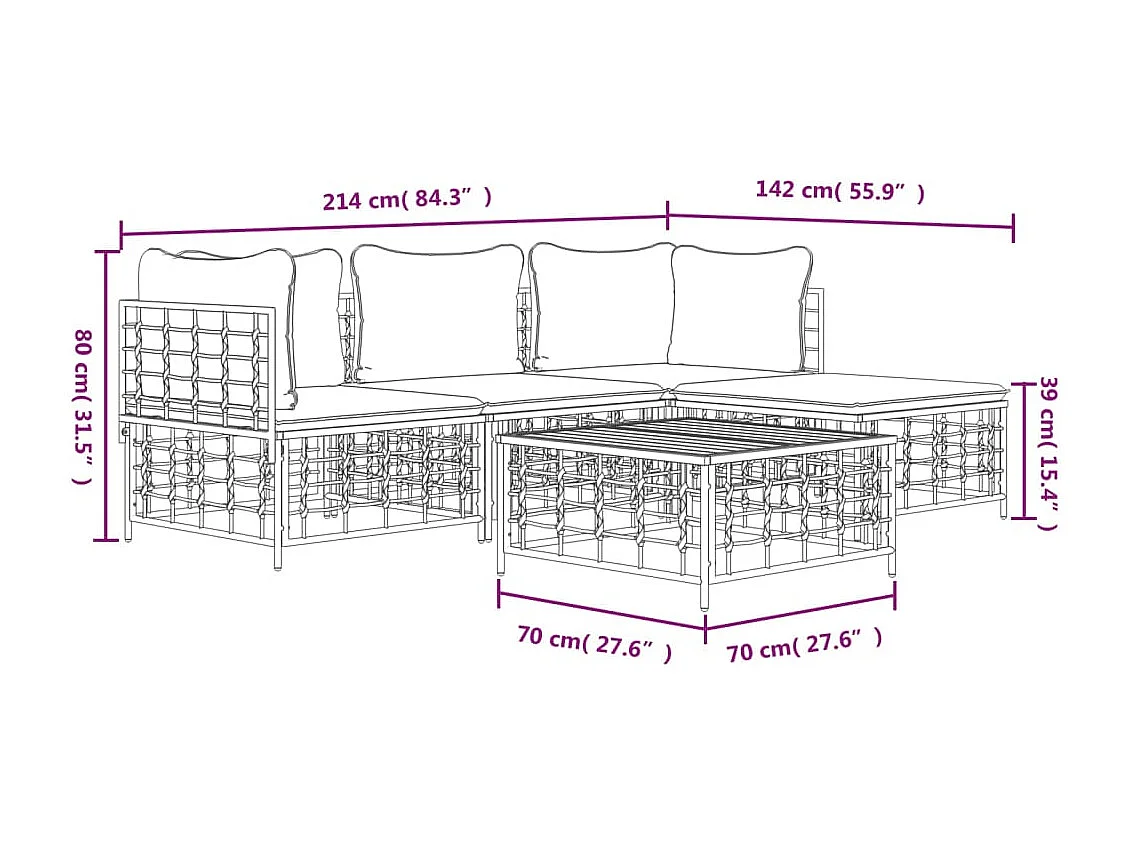 Salon de jardin 4 pcs avec coussins anthracite résine tressée