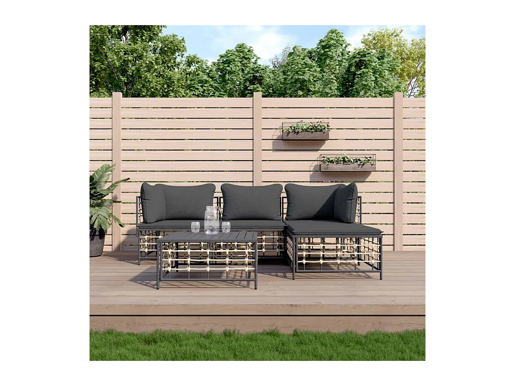 Salon de jardin 4 pcs avec coussins anthracite résine tressée
