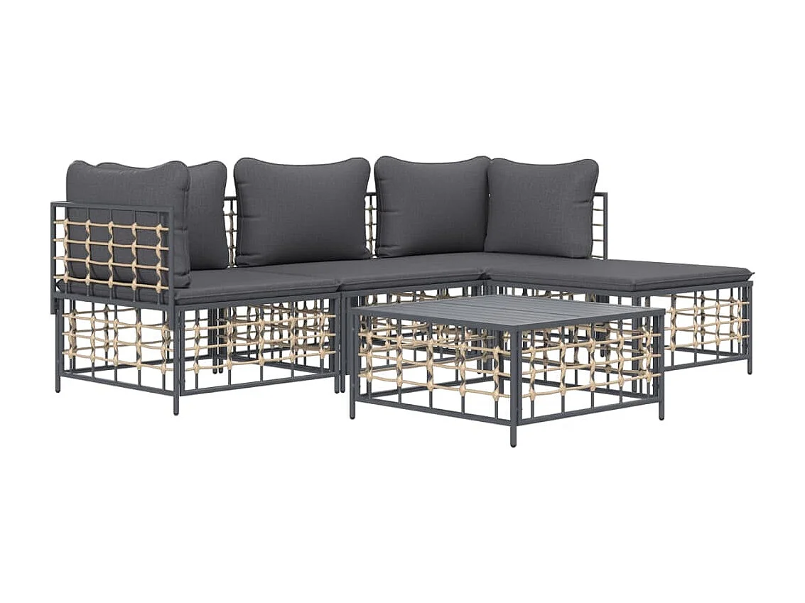 Salon de jardin 4 pcs avec coussins anthracite résine tressée