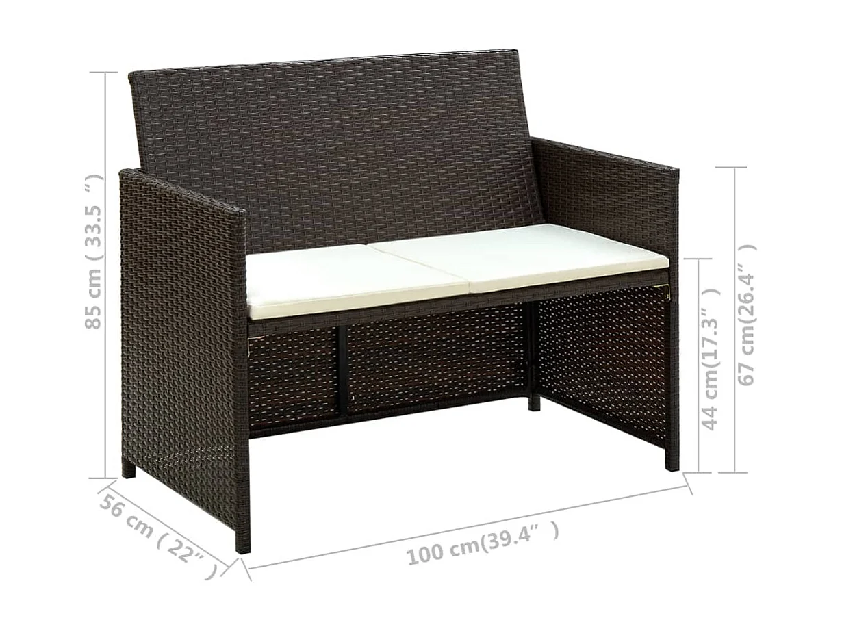 Divano da giardino a 2 posti con cuscini marroni Vimini in resina