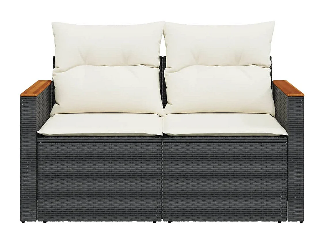 Gartensofa mit 2-Sitzer-Kissen, schwarzes Kunstharzgeflecht