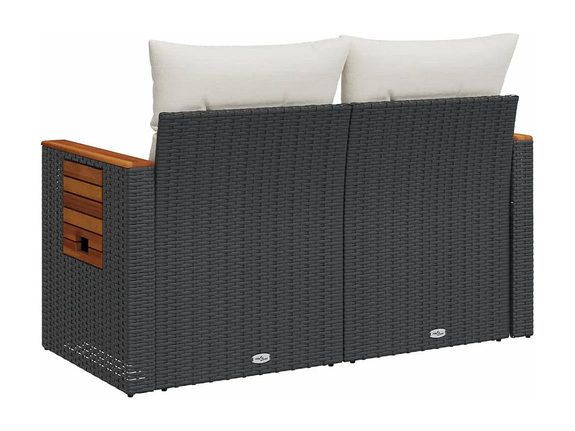 Gartensofa mit 2-Sitzer-Kissen, schwarzes Kunstharzgeflecht