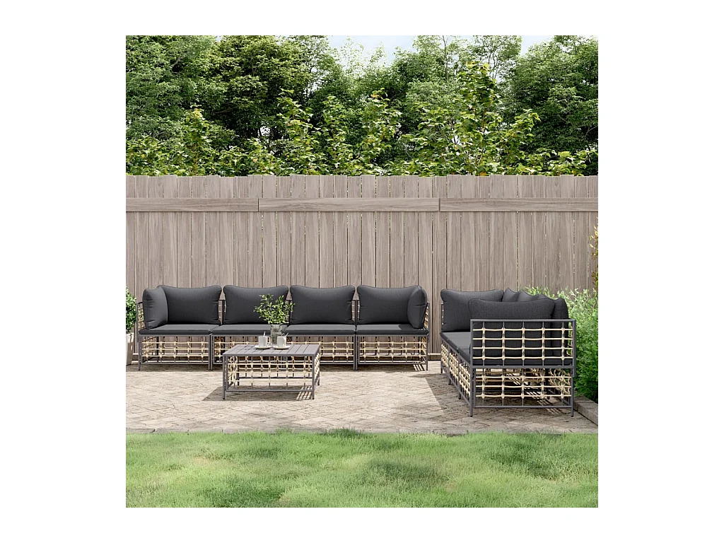 Salon de jardin 8 pcs avec coussins anthracite résine tressée