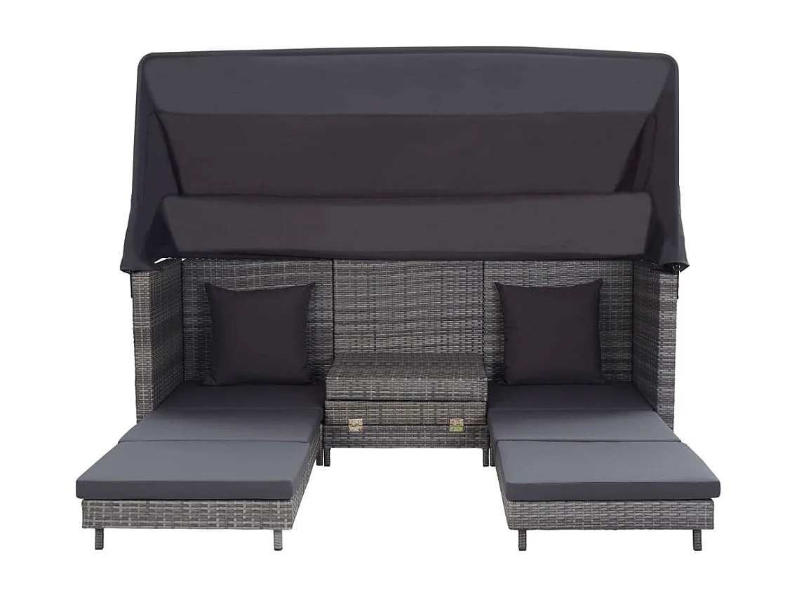 Canapé-lit extensible 3 places avec toit Résine tressée Gris