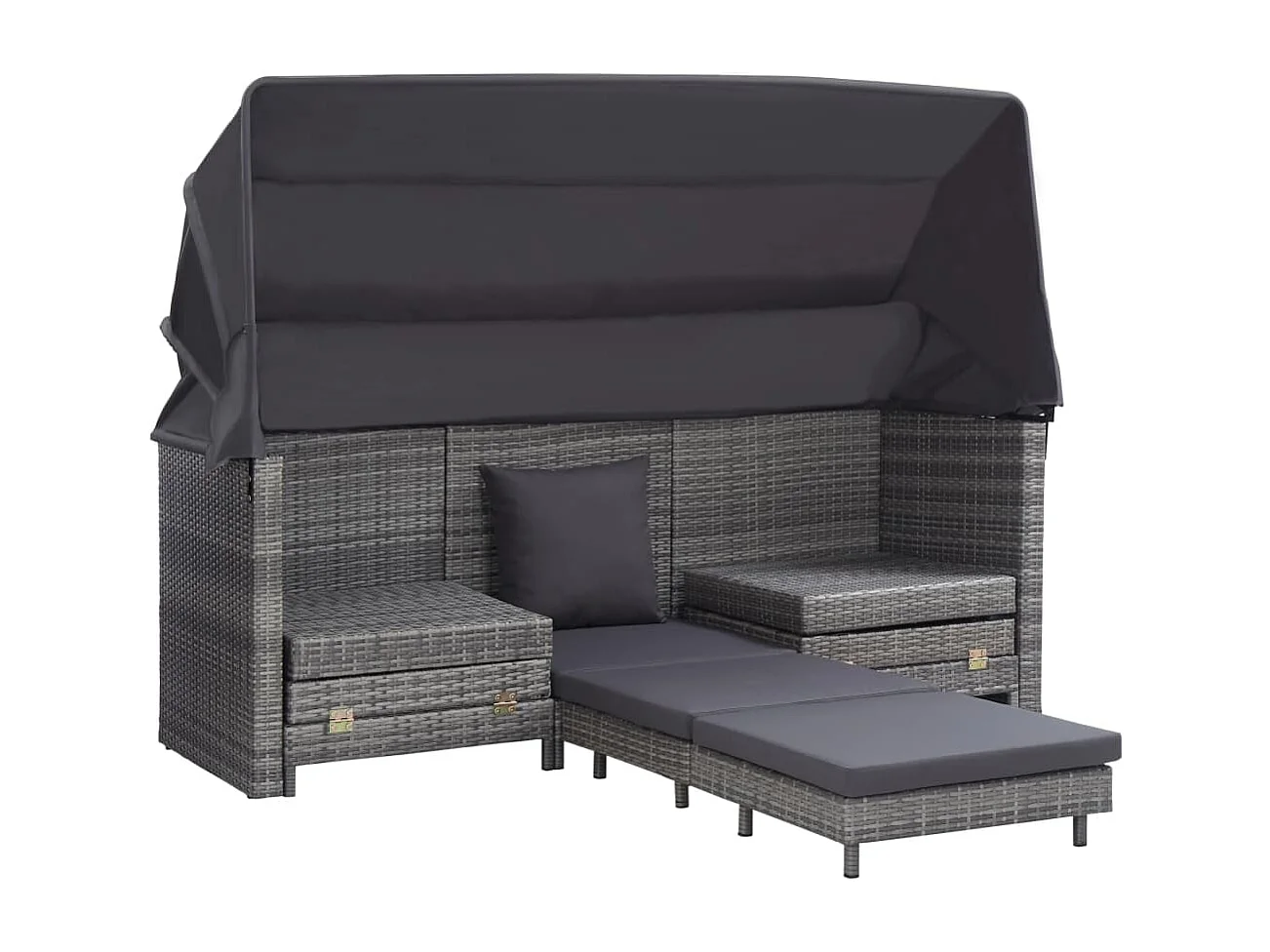 Canapé-lit extensible 3 places avec toit Résine tressée Gris