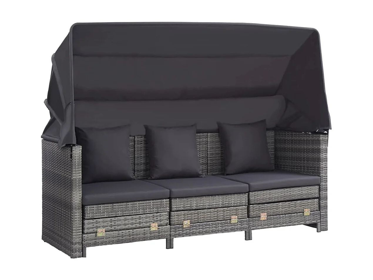 Canapé-lit extensible 3 places avec toit Résine tressée Gris