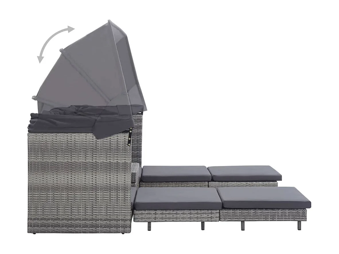 Canapé-lit extensible 3 places avec toit Résine tressée Gris