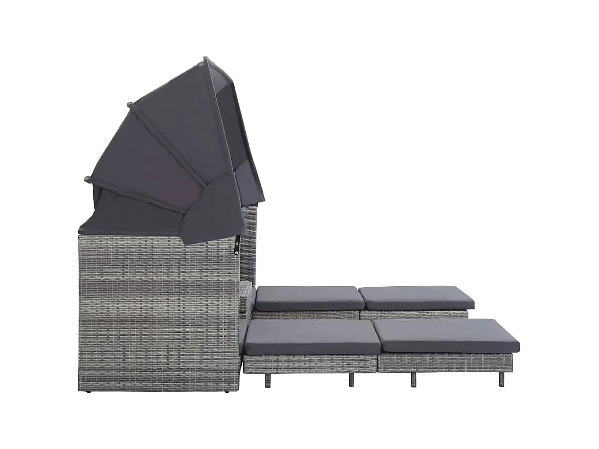 Canapé-lit extensible 3 places avec toit Résine tressée Gris