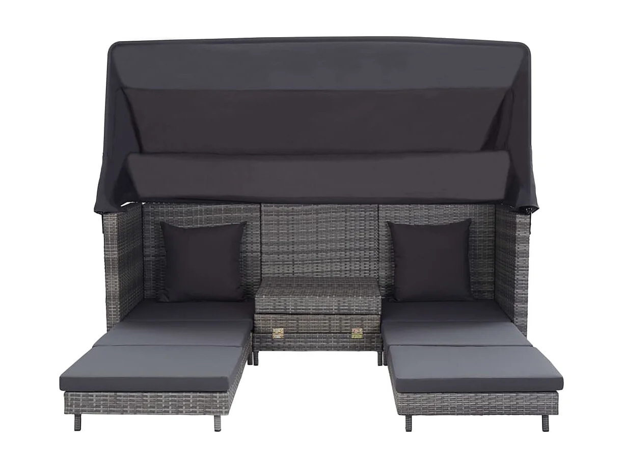 Canapé-lit extensible 3 places avec toit Résine tressée Gris