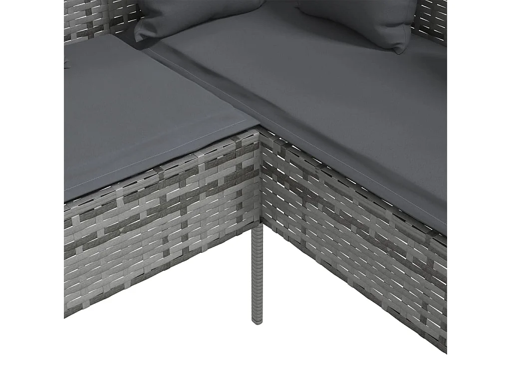 Canapé d'extérieur en L avec coussins Résine tressée Gris