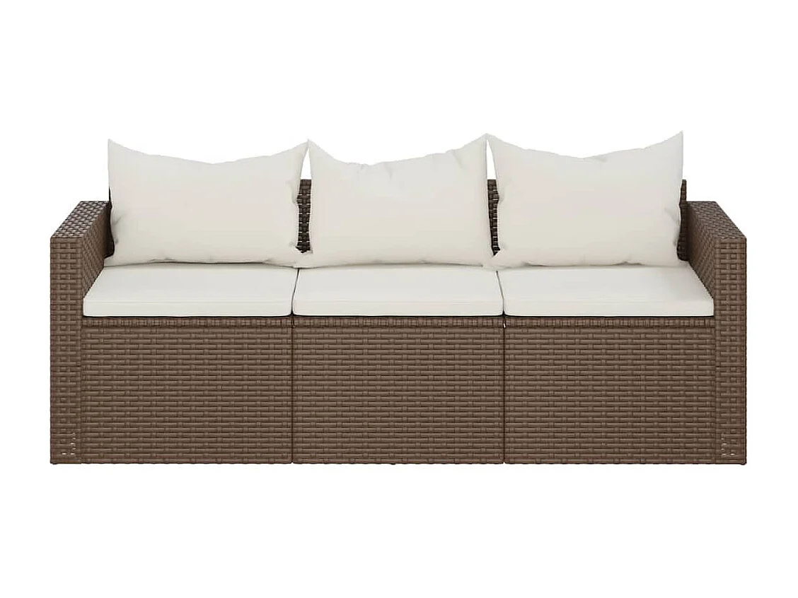 Sofá de jardim de 3 lugares com almofadas de resina marrom