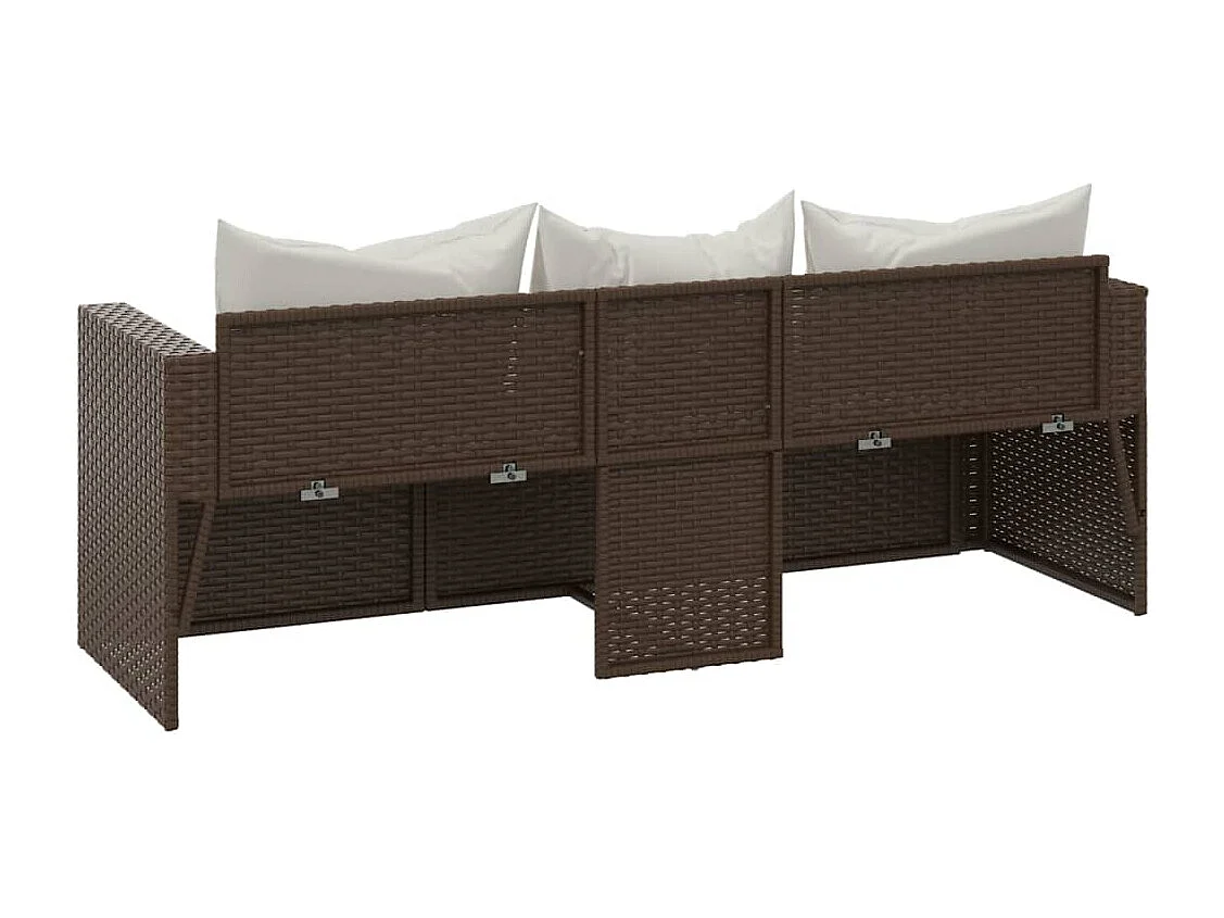 Sofá de jardim de 3 lugares com almofadas de resina marrom