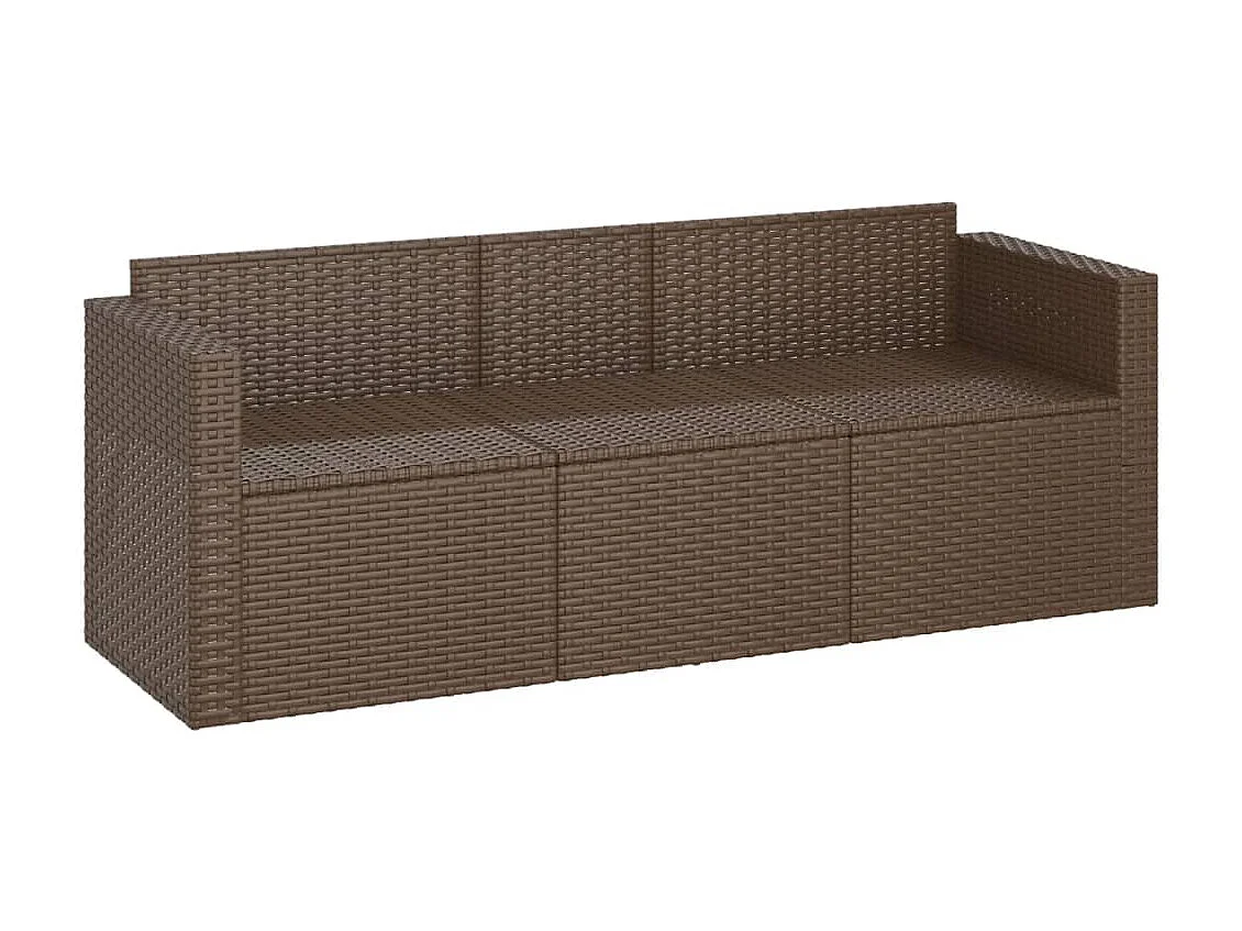 Sofá de jardim de 3 lugares com almofadas de resina marrom