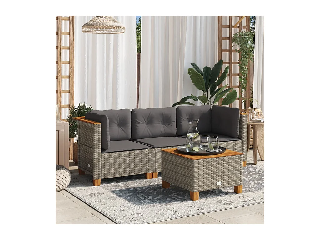Canapé de jardin avec coussins 3 places gris résine tressée