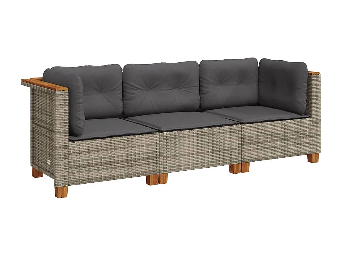 Gartensofa mit 3-Sitzer-Kissen aus grauem Kunstharzgeflecht