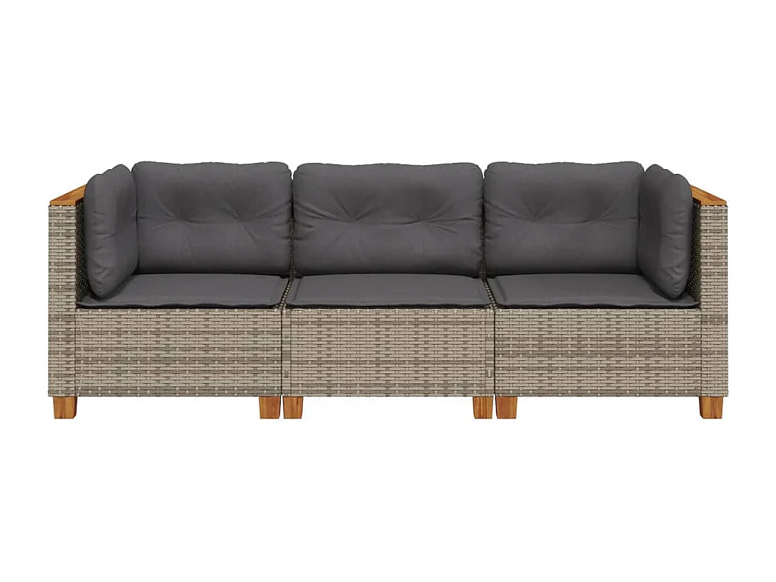Gartensofa mit 3-Sitzer-Kissen aus grauem Kunstharzgeflecht