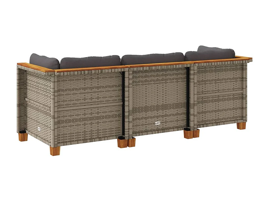 Gartensofa mit 3-Sitzer-Kissen aus grauem Kunstharzgeflecht