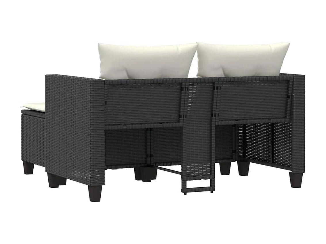 Divano da giardino a 2 posti con sgabelli in resina intrecciata nera