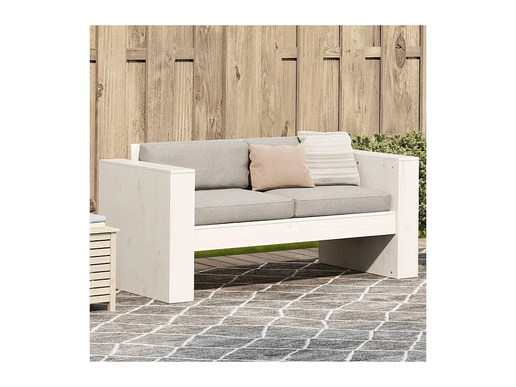 Divano da giardino bianco a 2 posti 134x60x62 cm in legno di pino massiccio