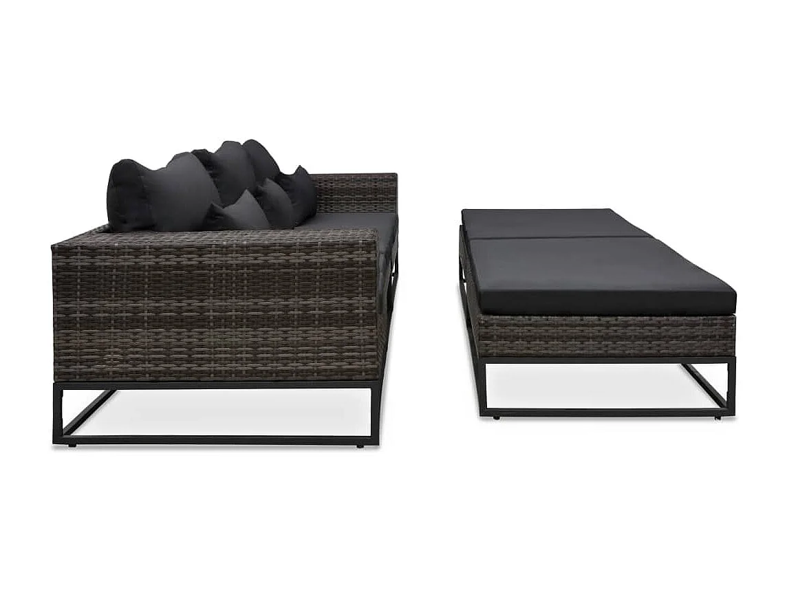 Salon de jardin 5 pcs avec coussins Résine tressée Gris