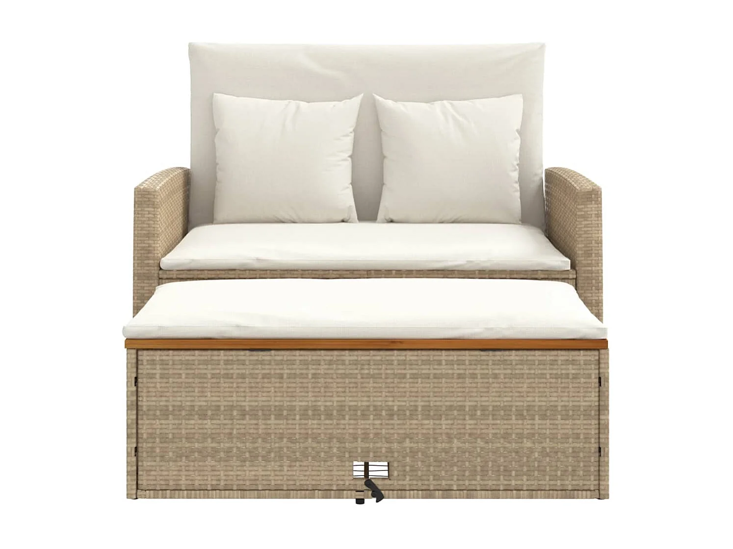 2-zits tuinbank met beige geweven hars- en acaciakussens