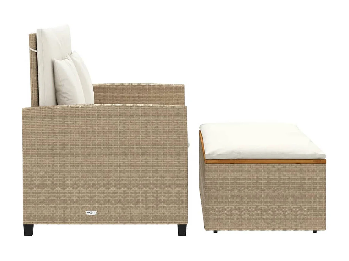 2-zits tuinbank met beige geweven hars- en acaciakussens