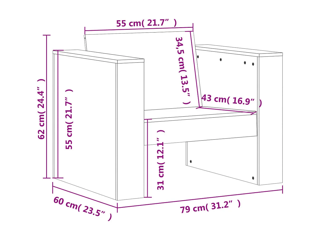 Canapé de jardin 79x60x62 cm bois de pin massif