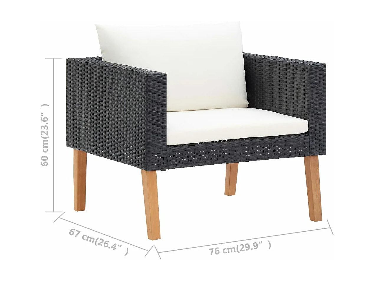 Canapé simple de jardin avec coussins Résine tressée Noir