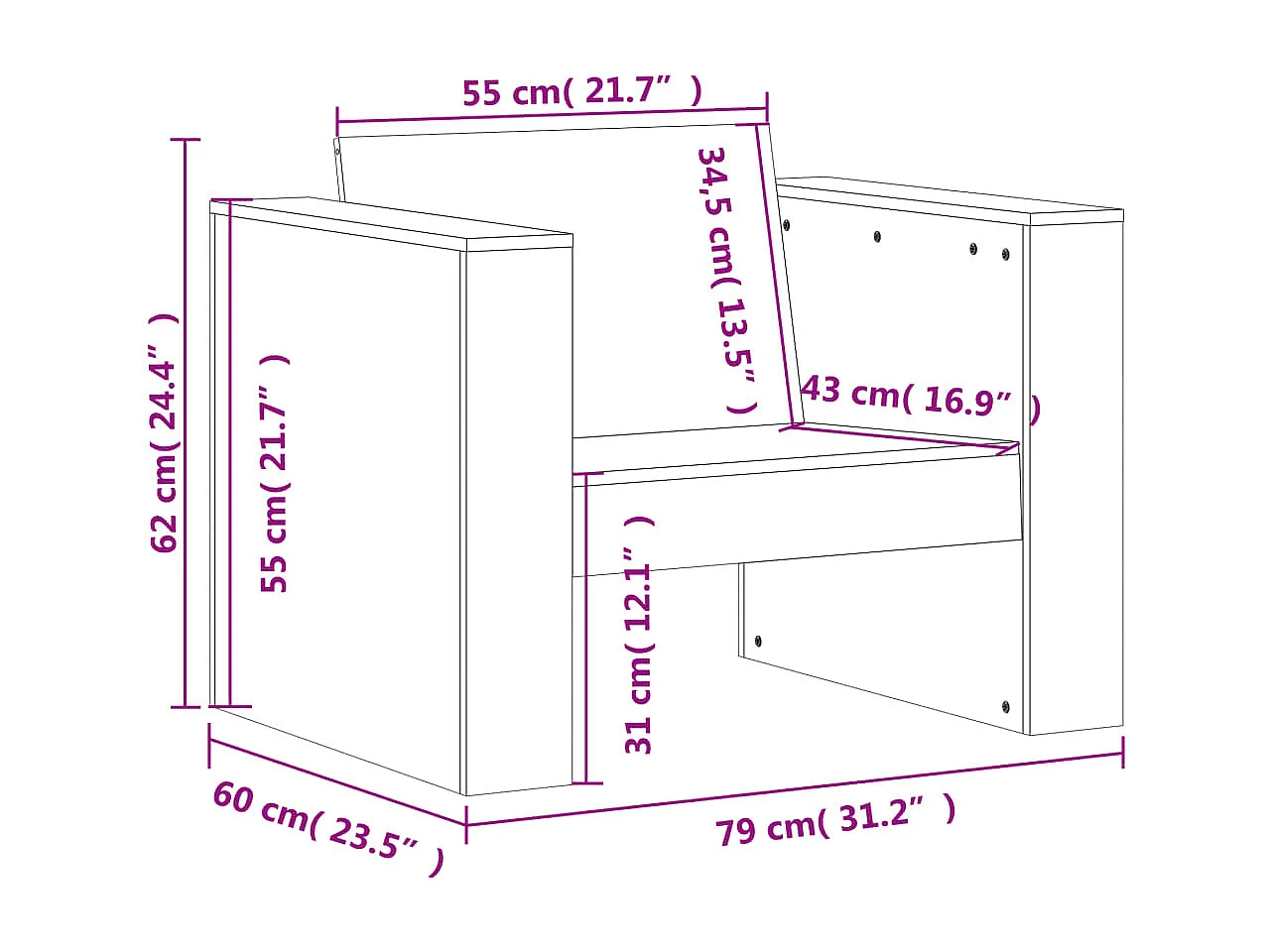 Canapé de jardin 79x60x62 cm bois de pin imprégné