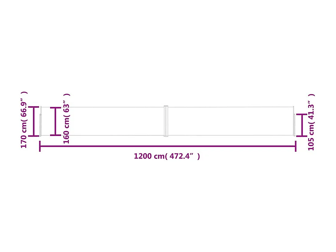 Toldo lateral retrátil para pátio 170x1200 cm marrom