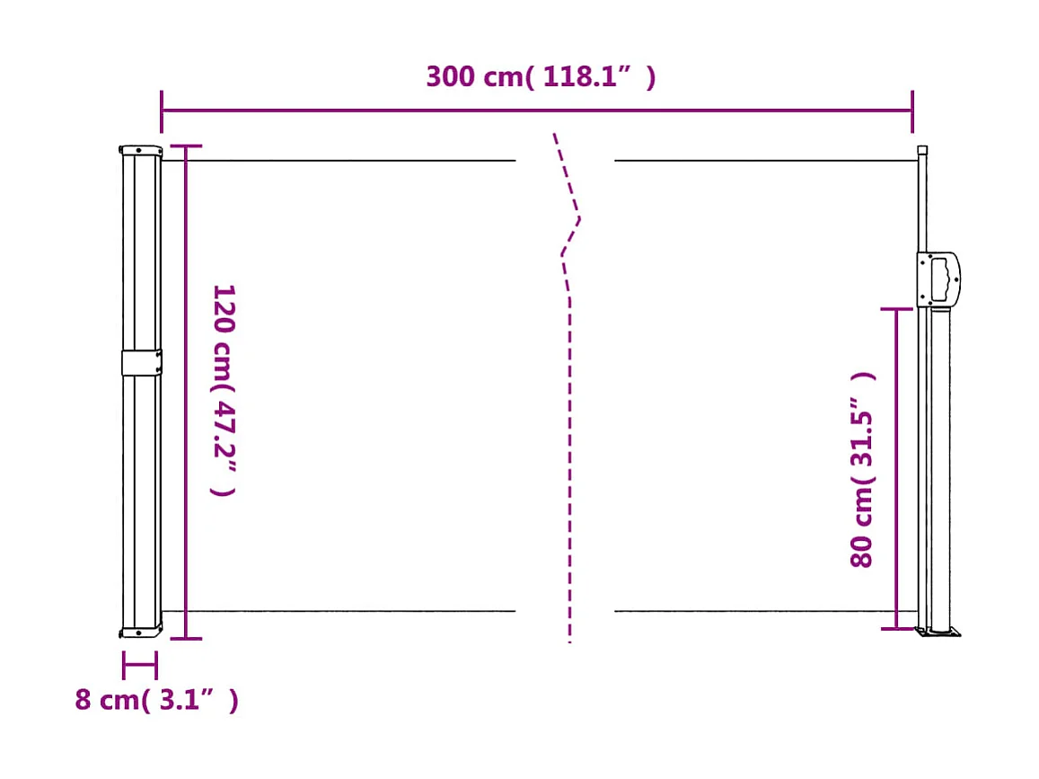 Toldo lateral retrátil preto 120x300 cm