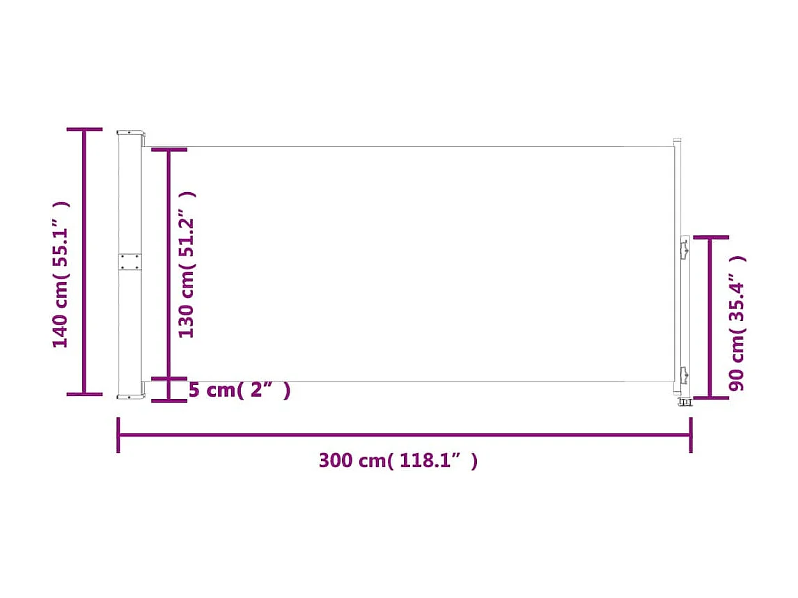 Auvent latéral rétractable de patio 140 x 300 cm Noir