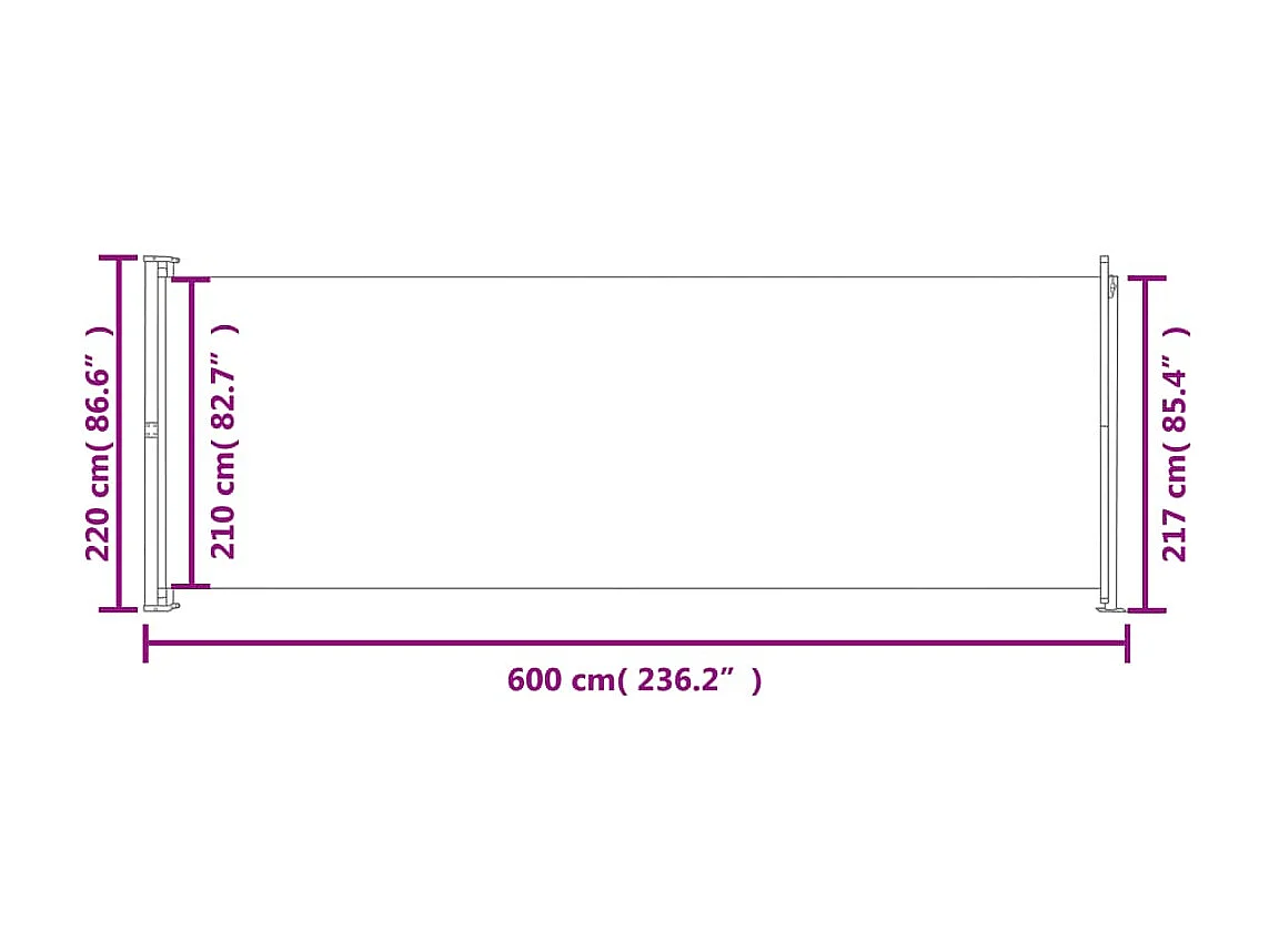 Auvent latéral rétractable de patio 220x600 cm Rouge