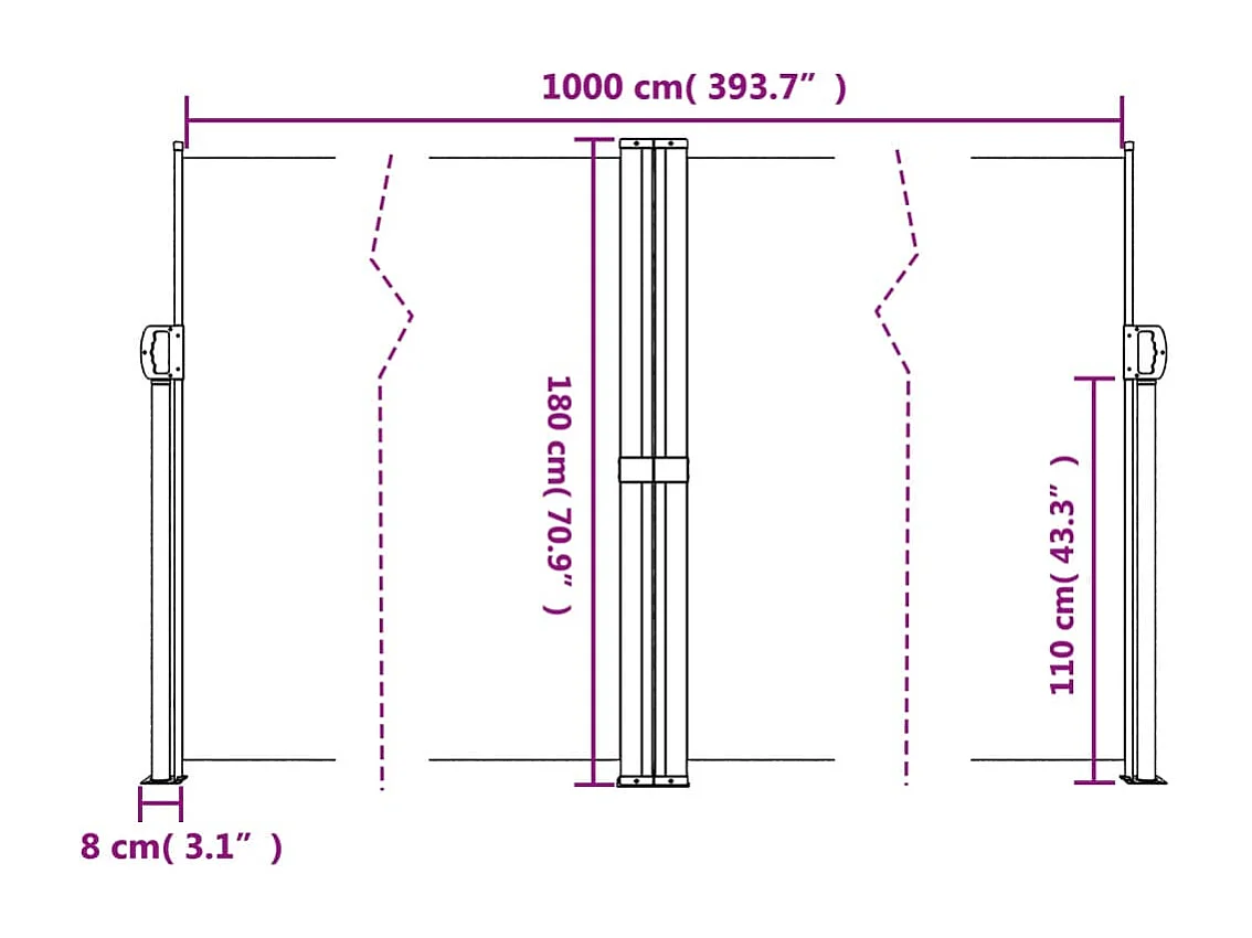 Tenda laterale retrattile nera 180x1000 cm