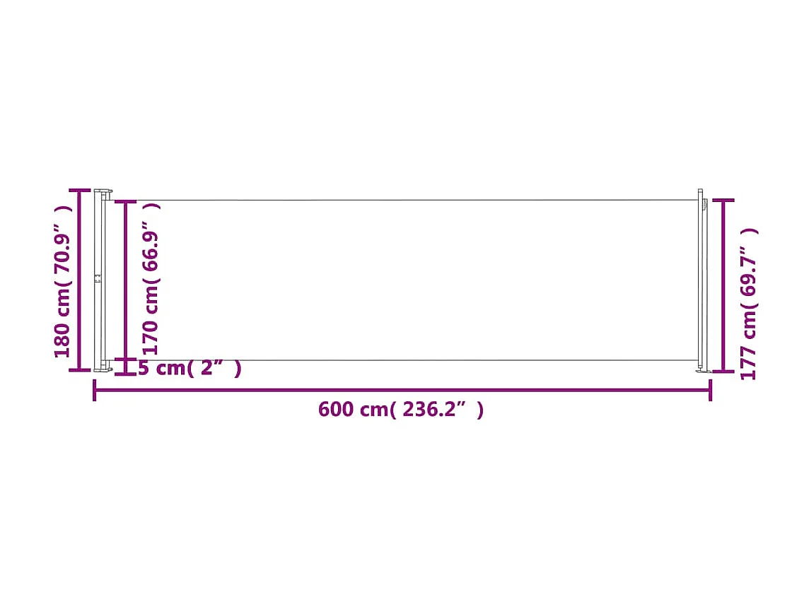 Toldo lateral retrátil para pátio 180x600 cm cinza