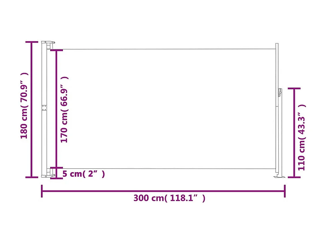 Toldo lateral retrátil para pátio 180x300 cm cinza