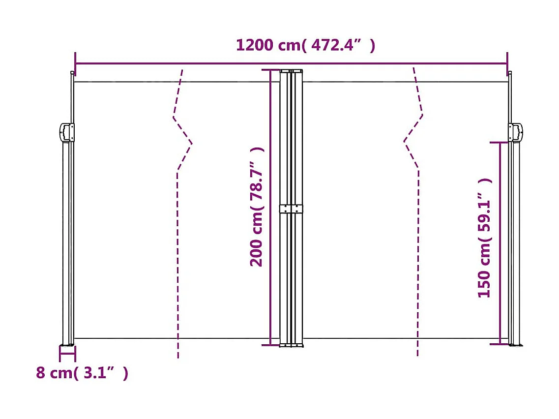 Tenda laterale retrattile rossa 200x600 cm