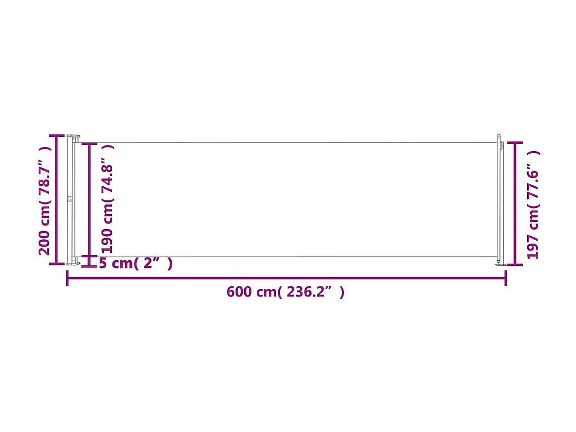Auvent latéral rétractable de patio 200x600 cm Marron