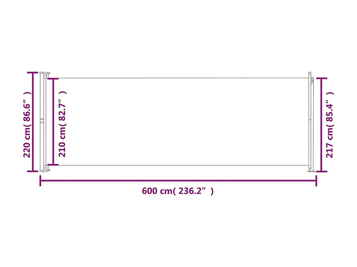 Toldo lateral retrátil para pátio 220x600 cm marrom