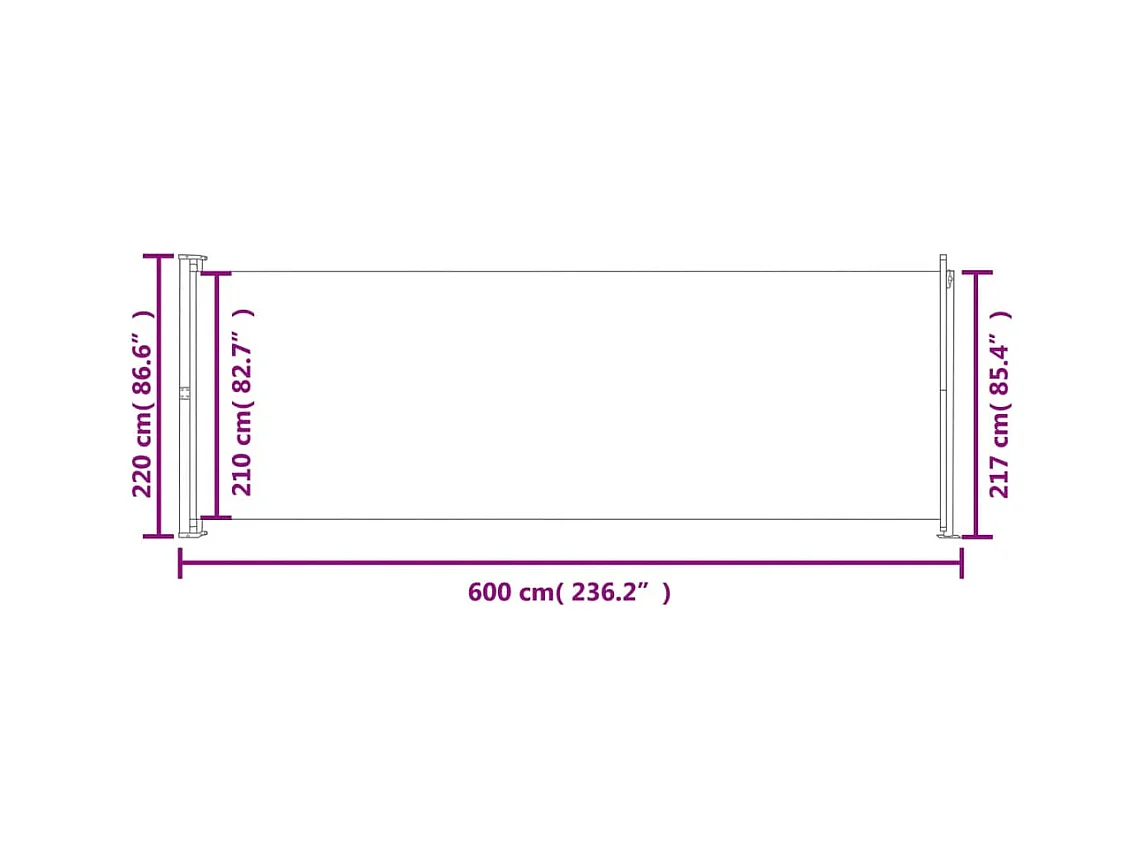 Uitschuifbare zijterraszonwering 220x600 cm Bruin