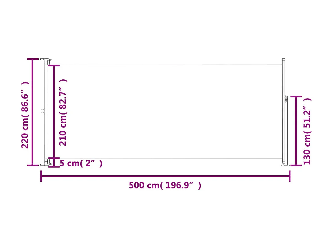 Auvent latéral rétractable de patio 220x500 cm Crème