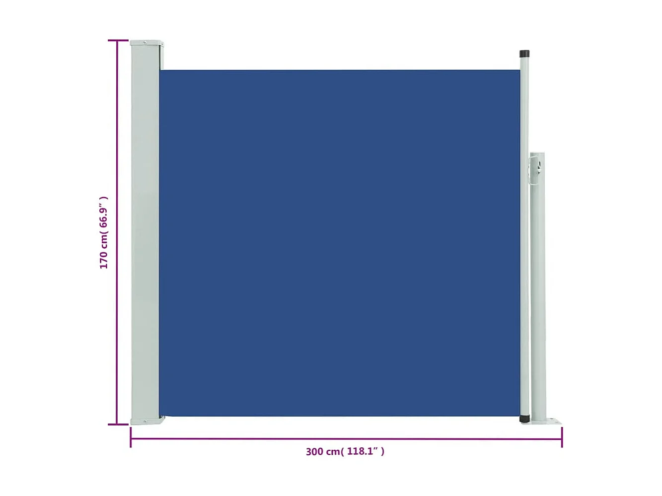 Toldo lateral retrátil para pátio 170x300 cm azul