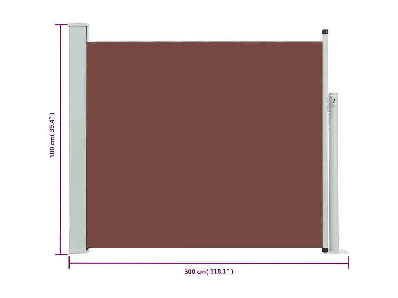 Auvent latéral rétractable de patio 100x300 cm Marron