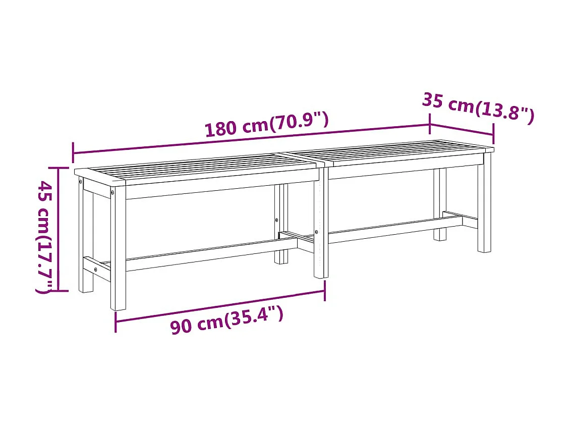 Panca da giardino 180x35x45 cm in legno massello di acacia