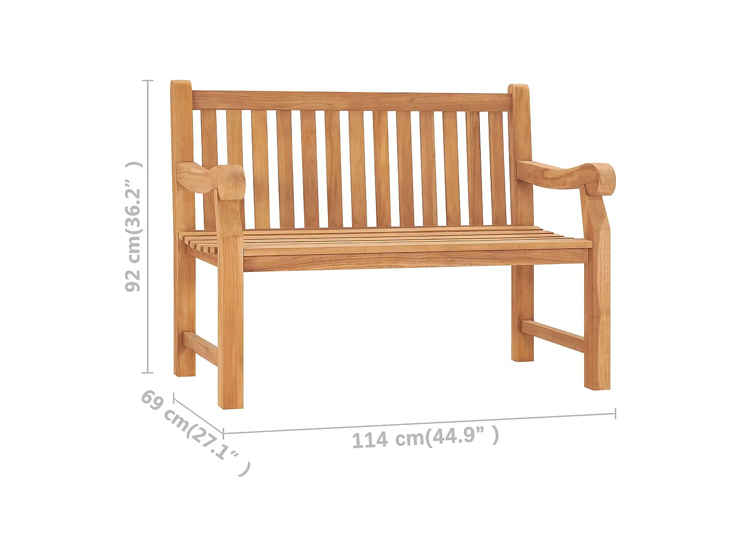 Banco de jardín 114 cm madera maciza de teca