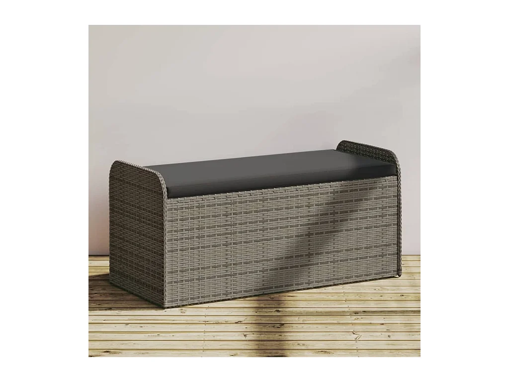 Banc de rangement avec coussin gris 115x51x52 cm résine tressée