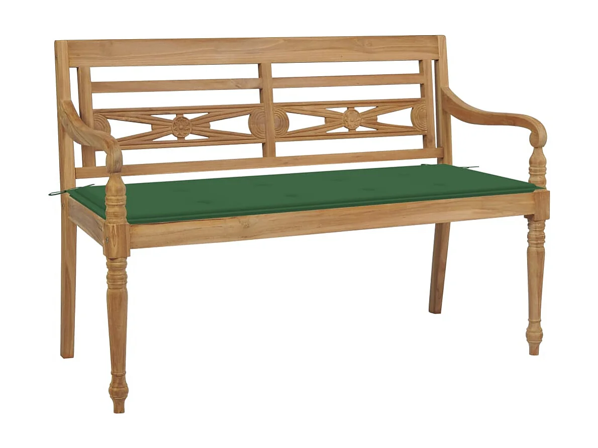 Banc Batavia avec coussin vert 120 cm Bois de teck massif